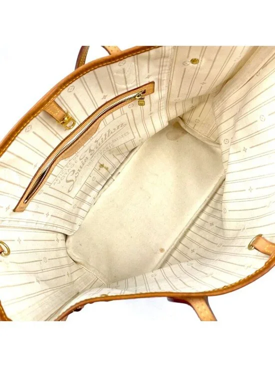 Louis Vuitton Neverfull MM Damier Azur Leather White Tote Gold - Picture 3 of 15